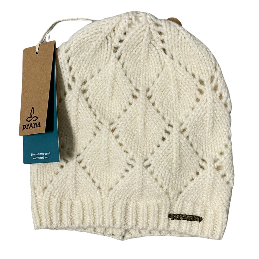 Prana Tawnie Cream Colored Wool Blend Beanie Hat N